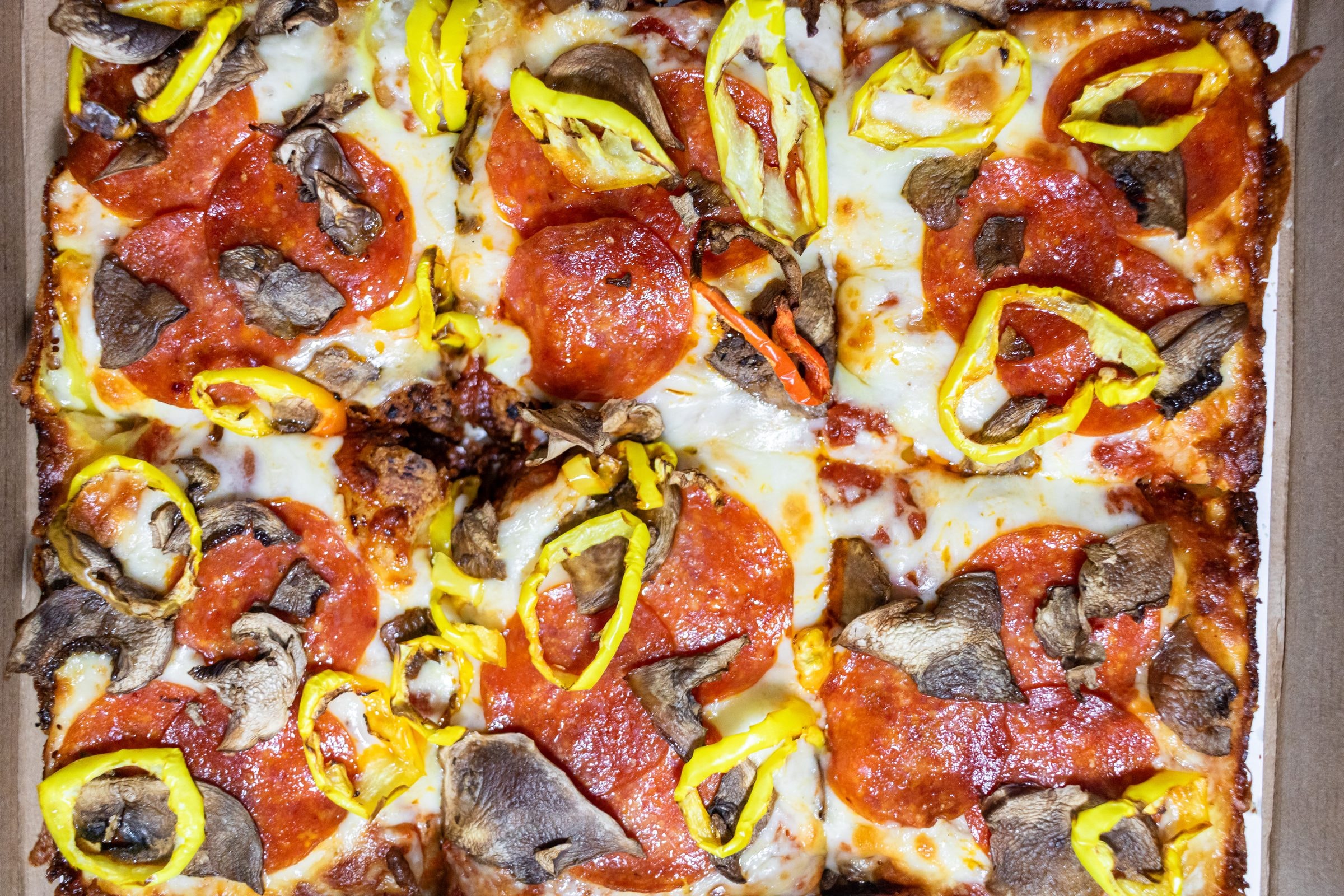 Detroit-style square pizza from Pauli's Pizza in Berkley